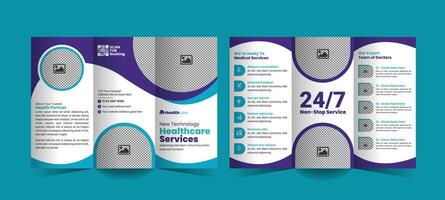 Sleek and elegant trifold brochure template for healthcare promotion, tailored for hospitals and clinics to showcase their services, specialties, and patient care in a visually appealing layout vector