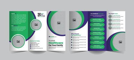 Professional trifold brochure template for medical and healthcare sectors, perfect for hospitals and clinics to promote services, facilities, and patient-centered care in a clear, engaging design vector
