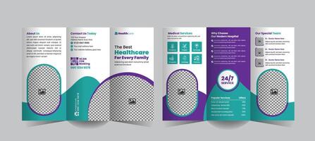 Modern trifold brochure design for medical services, perfect for hospitals and clinics, focusing on service promotion, patient benefits, and healthcare solutions with a professional layout vector