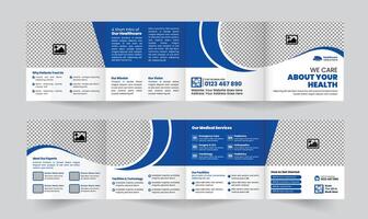 Medical and Health Services Square Four Fold Brochure Template, designed for private practices, health and care services. Fully editable, well-organized, and ready to print with premium quality vector