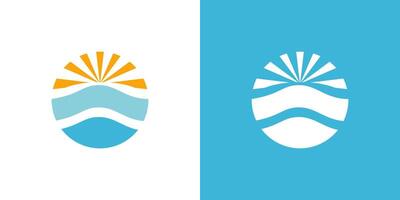 Sun sea ocean wave in circle icon abstract sunlight sunset logo vector