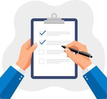 Hands Filling Checklist Task Completion and Goal Achievement vector