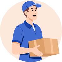 Illustration of a delivery man holding a neatly packed cardboard box vector