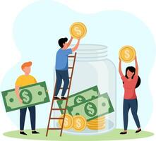 People Saving Money Financial Investment and Wealth Accumulation vector