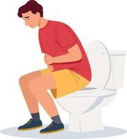 Illustration of a man suffering from stomachache while sitting on the toilet. vector