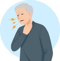 Illustration of an old man who is sick and has a sore throat. vector