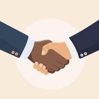 Illustration of two hands shaking professionally. The handshake is firm, indicating agreement and partnership. vector