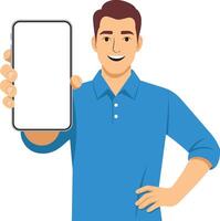 Illustration of a Man Holding Smartphone Mobile App Promotion and Blank Screen vector