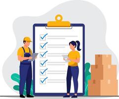 Warehouse Workers Checking Stock Inventory Management and Logistics vector