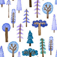 Winter trees seamless pattern on isolated background. Snowy forest landscape png