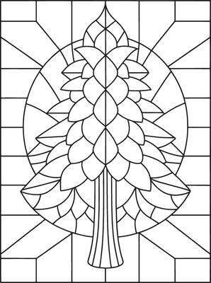 Elegant tree stained glass pattern printable art for coloring