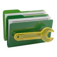 Green file folders with yellow wrench icon for system settings and document management png