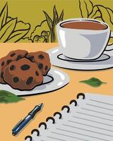 Coffee with cookies and a notebook vector
