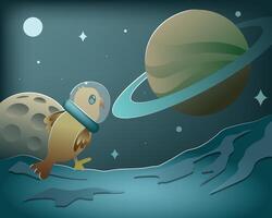 Bird in space suit on moon vector