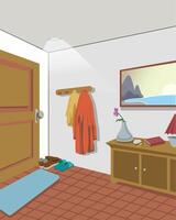 Colorful entryway with coats and decor vector