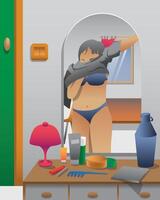 Woman getting ready in a cozy room vector