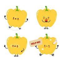 A set of four cartoon Bell Peppers showcasing different emotions, from happy to needing help. vector