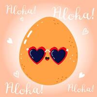Funny Egg wearing heart-shaped sunglasses is enjoying summer holidays in Hawaii vector