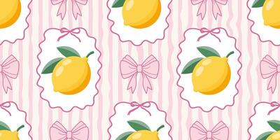 Lemon pattern with pink bows vector