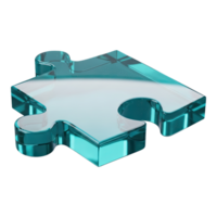 Glossy 3d translucent teal puzzle piece, single element, solution concept png