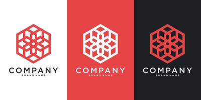 Hexagon logo design with unique line style. Premium vector