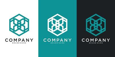 Hexagon logo design unique line style vector