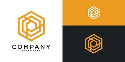 Hexagon logo design with line style. vector