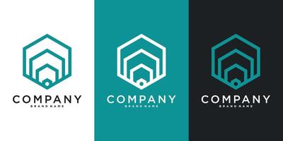 Hexagon logo design with line style. Premium vector