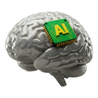 3D Human Brain Model with Embedded AI Microchip for Artificial Intelligence Concept png