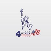 Fourth of July Independence Day with statue of liberty on white background vector