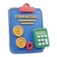 Financial Planning and Accounting, 3D Clipboard with Coins and Calculator png