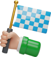 Stylized 3d hand waving a blue and white checkered flag, representing achievement png