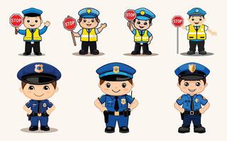 chibi professions bundle cute security guard character vector