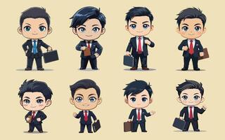 chibi professions bundle cute office worker character in business attire vector