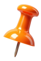 Bright orange pushpin with sharp metal tip on transparency background png