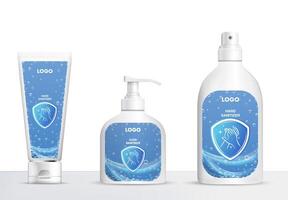 Three bottles of hand sanitizer products vector