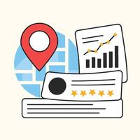 Red Location Pin Graph Chart Reviews Blue Map Business Strategy Illustration vector