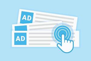 Light Blue Background Online Advertisement Click Graphic Two Ads Cursor Hand online advertising vector