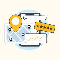Smartphone Displaying Map Location Data Analytics Yellow Gold Five Star Rating Illustration vector