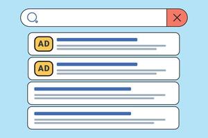 Blue Background Search Results Page Showing Two Yellow Sponsored Ads Webpage Interface vector