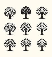 Nine Black Silhouette Tree Icons Various Styles Nature Graphic Design Elements trees vector