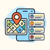 Smartphone App Showing Map Location Customer Reviews Five Star Ratings mobile application vector