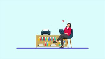 Animated of goal office lady affection. Affection in Office concept. Full length animated illustrations. High quality 4k footage video