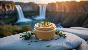 Creamy Dip with Rosemary and Waterfall Backdrop for Food Styling photo
