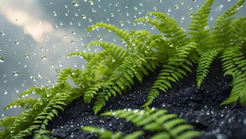 Ferns and Rain Close-up Bright Green Leaves Refreshing Backdrop photo