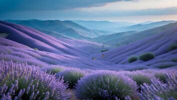 Lavender Field Blooming with Butterfly Overlook at Scenic Hills Landscape photo