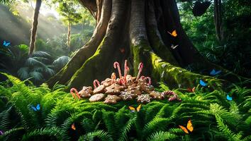 Christmas Cookies and Candy Canes in a Lush Tropical Forest Scene photo