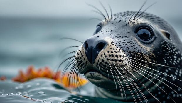 Seal Watching Close to Shoreline with Starfish in Ocean photo