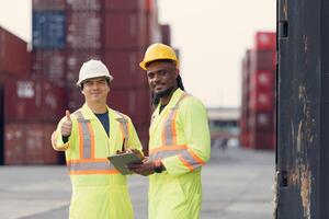 Engineers and technicians supervise and inspect the delivery of containers at container manufacturing and storage site,102 photo