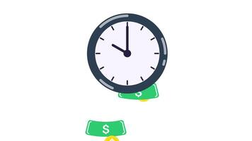 Animated clock with falling money symbolizing the concept of time is money. Ideal for business, finance, investment, and productivity themes. video